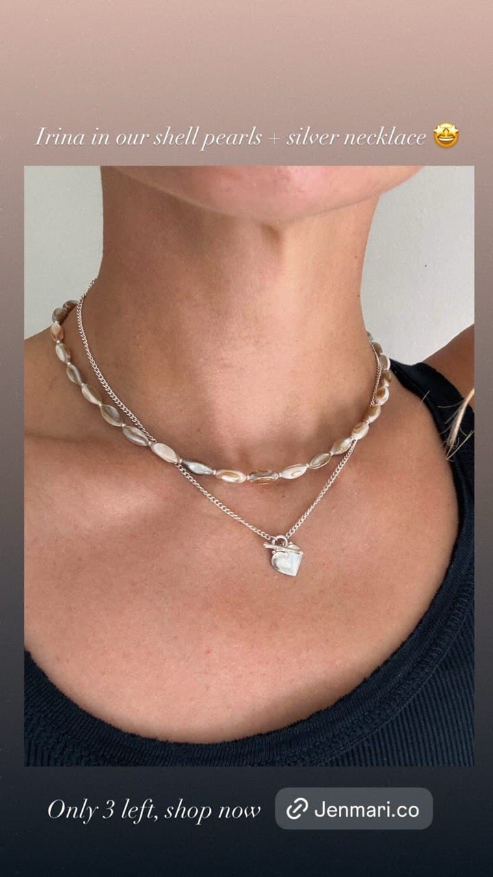 Layered shell-pearl and silver pendant necklaces